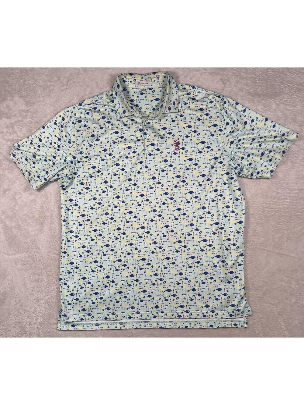 Peter Millar Polo Mens XL Green Fish Hot Sauce Summer Comfort MF18EK27S Stretch